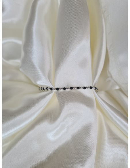 Bracelet Femme Perles Argent et Pierres Onyx