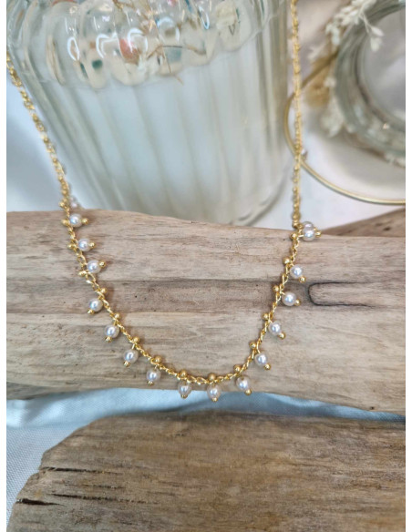 Collier Acier Inoxydable Pampilles Perles Mode - Olga