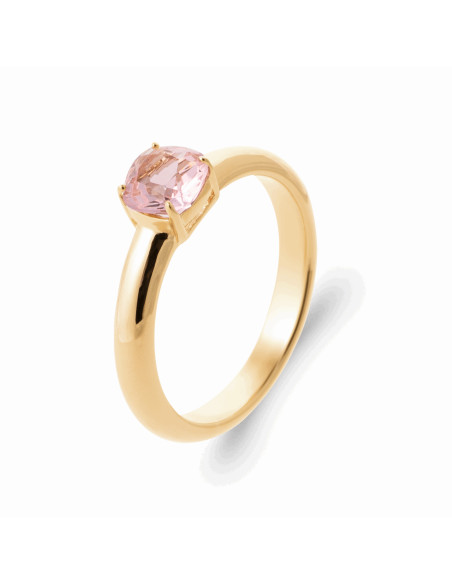 Bague Fine Femme Plaqué Or et Pierre Rose - Eliane