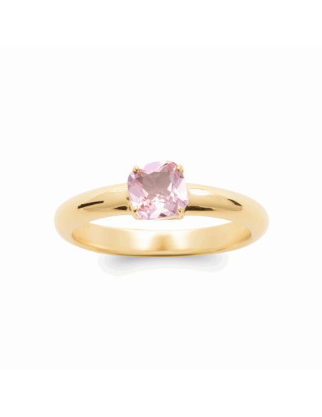 Bague Fine Femme Plaqué Or et Pierre Rose - Eliane