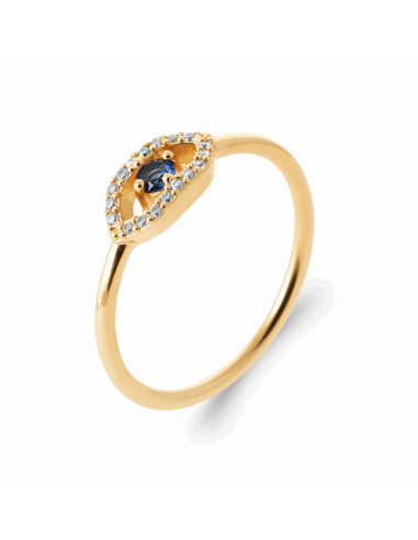 Bague Fine Femme Plaqué Or Œil Bleu - Eliane