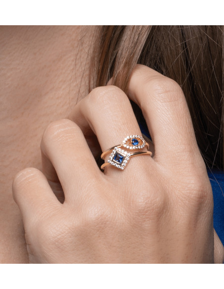 Bague Fine Femme Plaqué Or Œil Bleu - Eliane